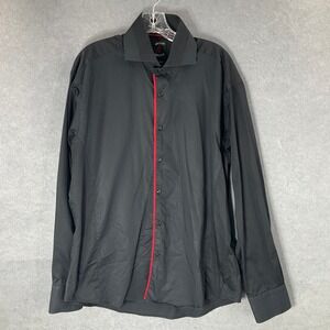 Absolute Rebellion Slim Fit Button Down Shirt Black Red Accent Long Sleeve Sz XL